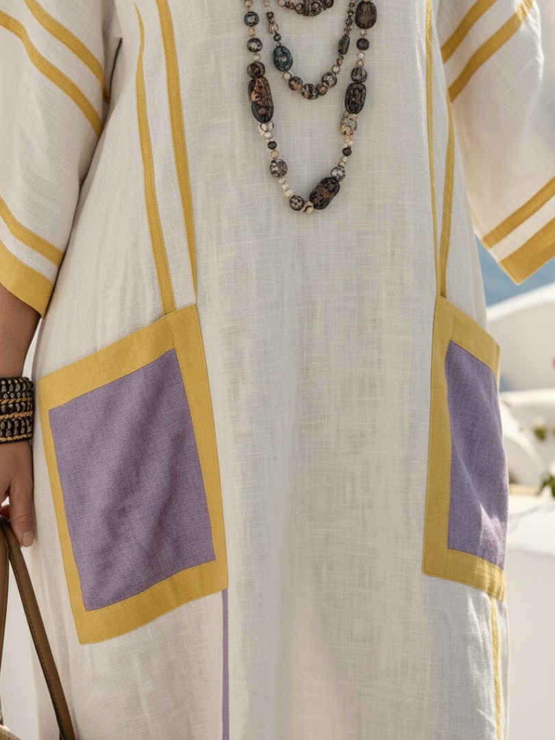 Zafira | Vestido maxi de escote en V, manga corta, con bolsillo